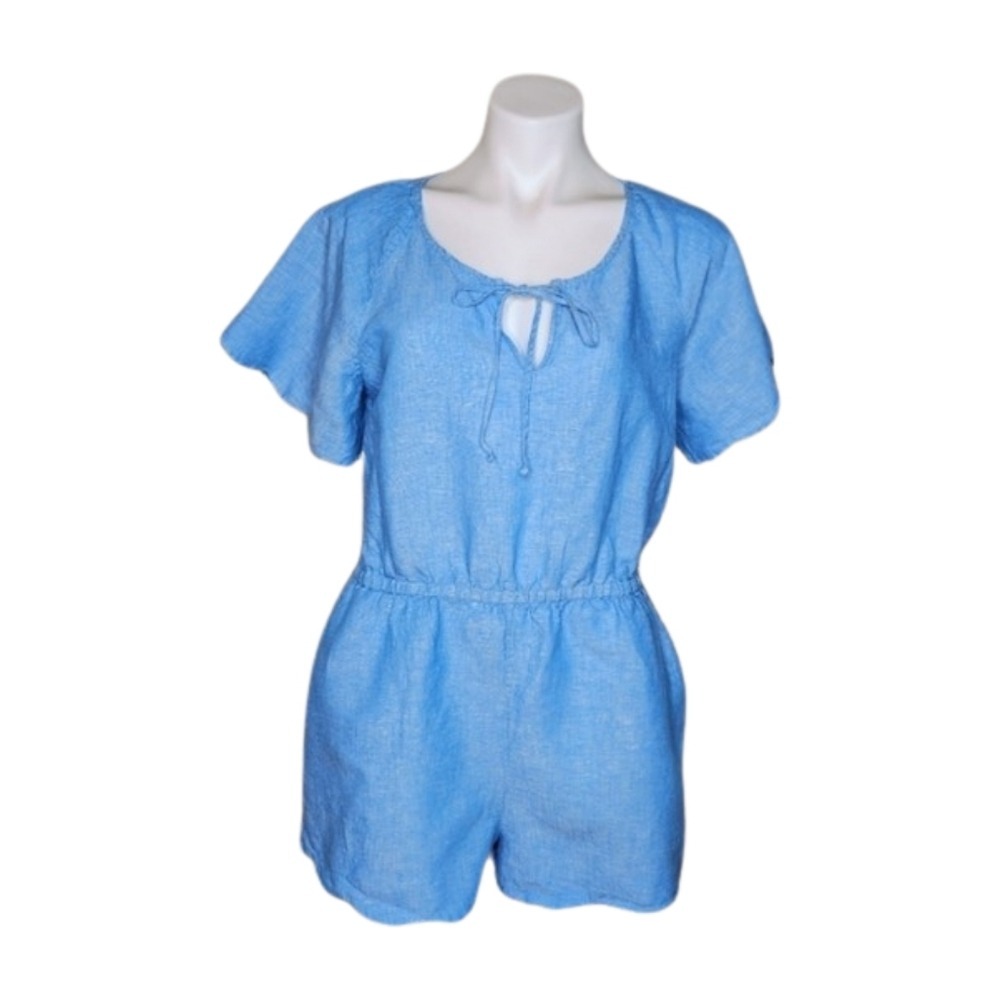 J. Crew Cotton/Linen Blend Scalloped Edge Blue Romper Size Medium